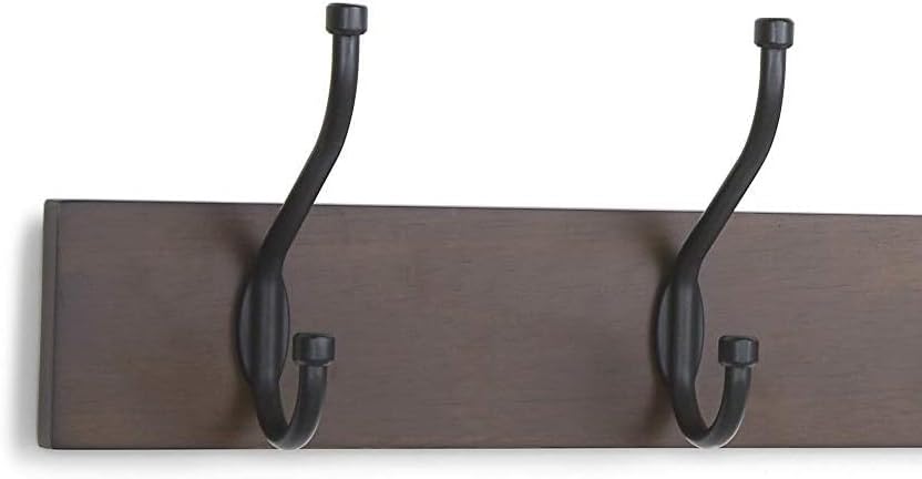 Amazon Basics Wall-Mounted Metal Coat Rack, 5 Hooks, Espresso | Farmhouse, Rectangular