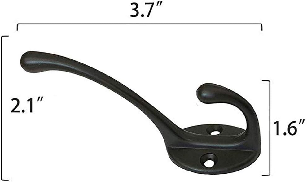 IBosins 10 Pack Dual Coat Hooks Wall Mounted with 40 Screws Retro Double Hooks Utility Black No Rust Hooks for Coat, Scarf, Bag, Towel, Key, Cap, Cup, Hat (Black)