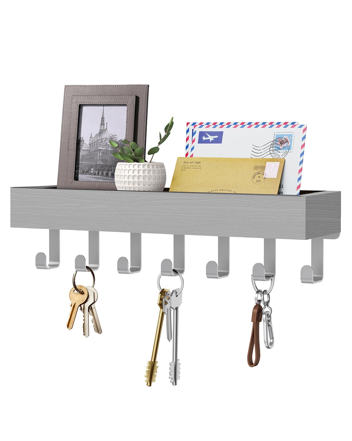 Key Holder Wall Mount Adhesive Magnetic - Hanging Key Hooks with Mail Organizer for Wallet House Accessories - Keys Hanger Rack with Shelf for RV Camper Entryway Door Home Living Room Decor Black