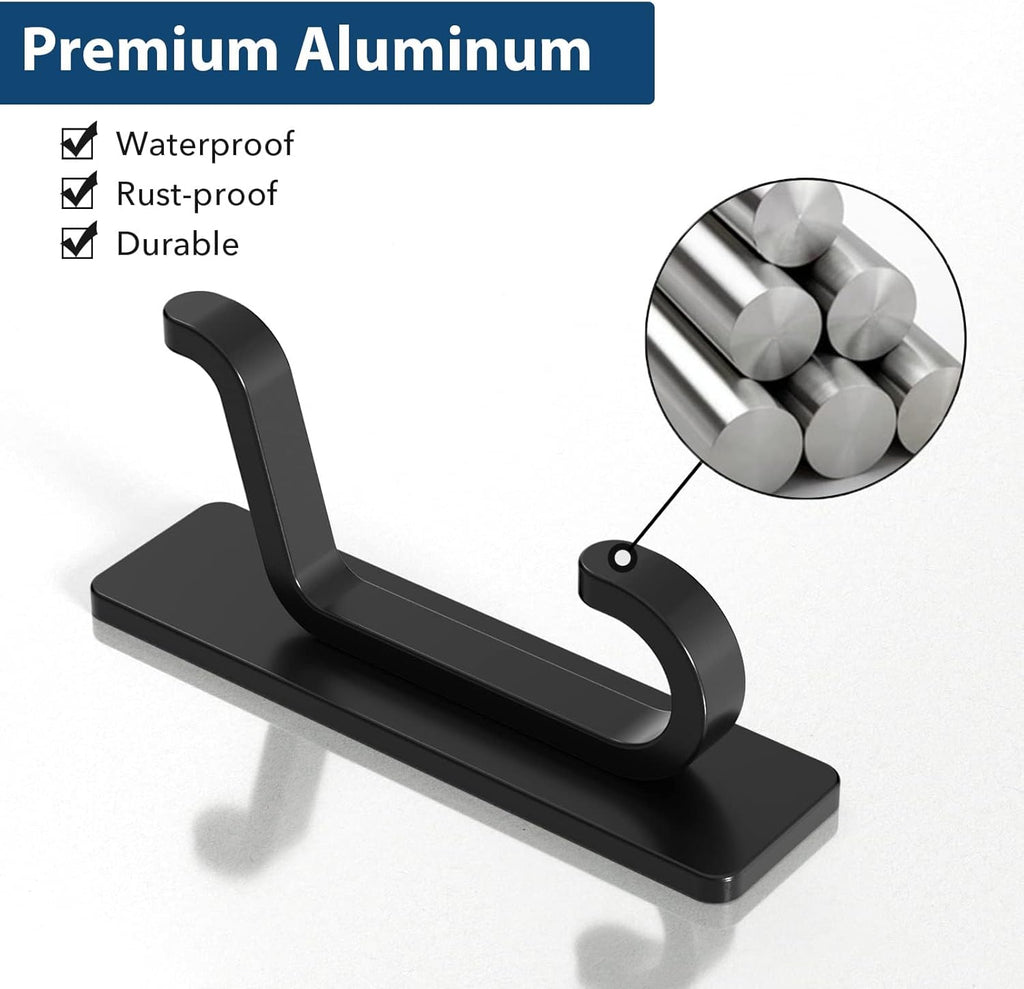 pickpiff Wall Hooks for Coat and Towel: 13LB Strong Adhesive Door Hanger Stick on, Black 4 Pack