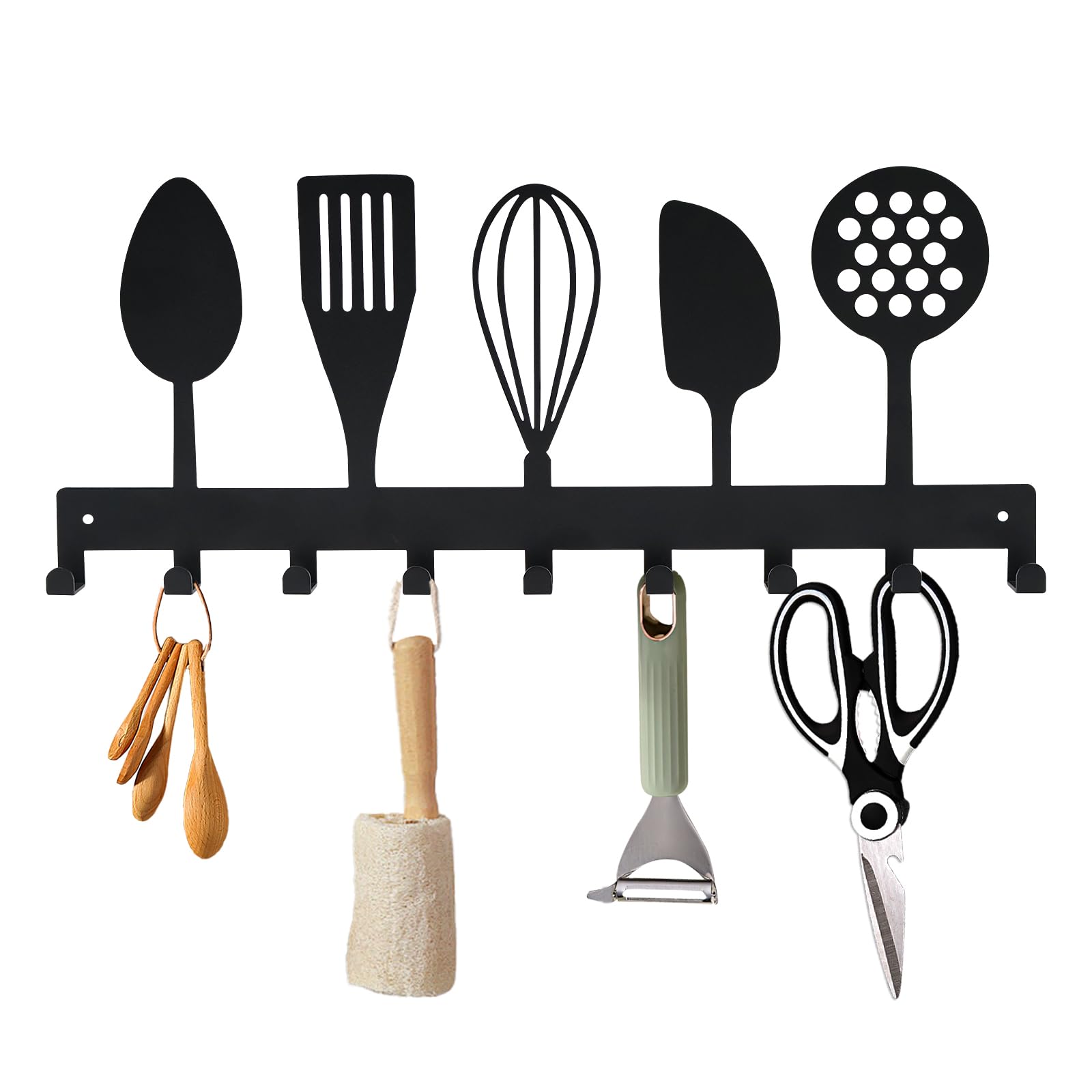 Metal Key Holder, Wall Mounted Key Hooks, Key Holder for Wall, Key Organizer Rack with 7 Hooks, Key Hanger Decor for Kitchen, Entryway, Hallway, Bedroom, Doorway (Mountain 12IN)