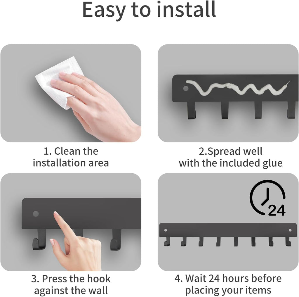 2 Pack Key Holder for Wall, Key Hooks with 8 Hooks, No Drilling Required, Self-Adhesive Key Holder, Hallway Wall Mount Keychain, Key Holder Wall Mount for Corridor, Living Room (Grey)