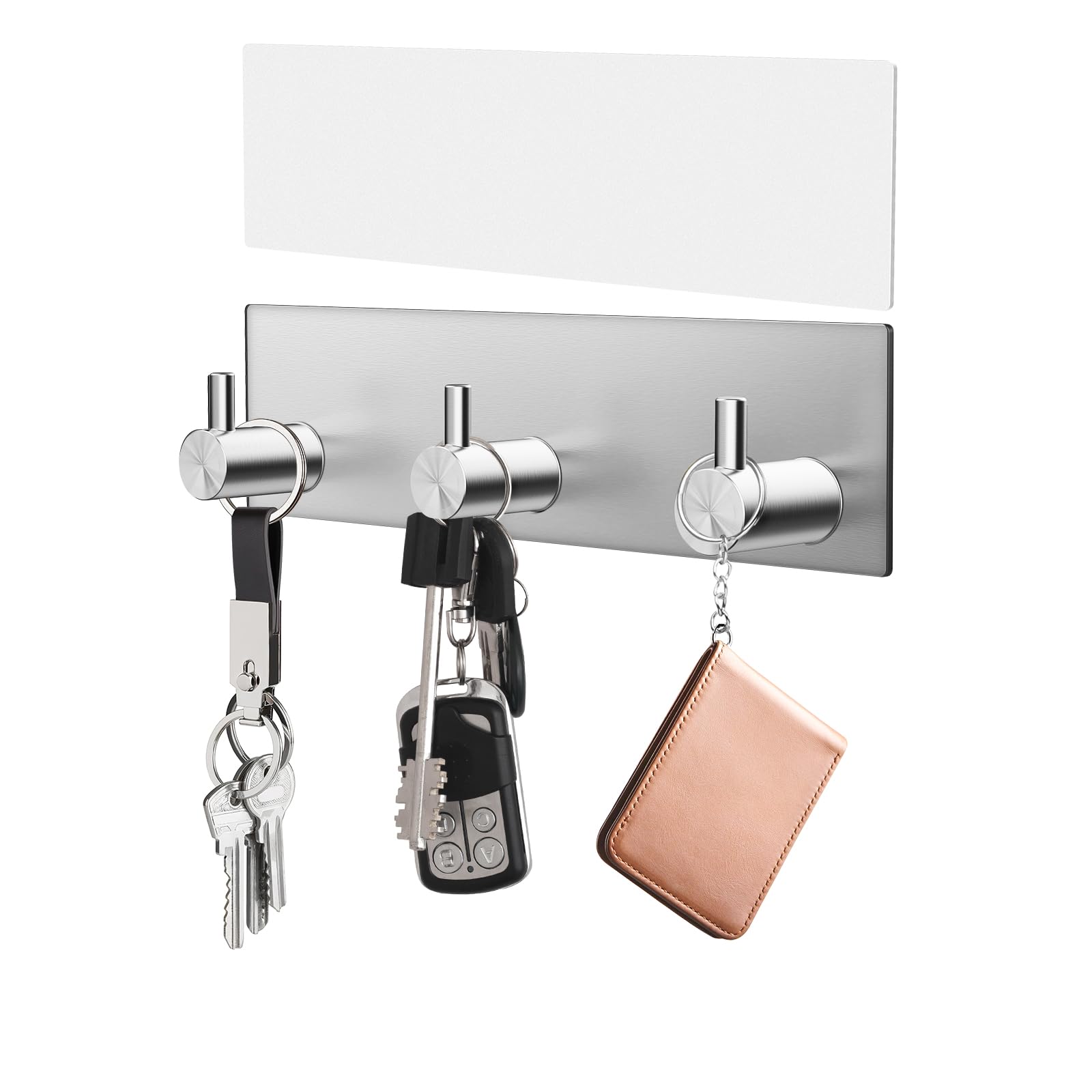 VIS'V Key Holder Wall Mount, Small Metal Self Adhesive Key Hanger with 3 Hooks, No Drilling, Extra Adhesive Strip, Black