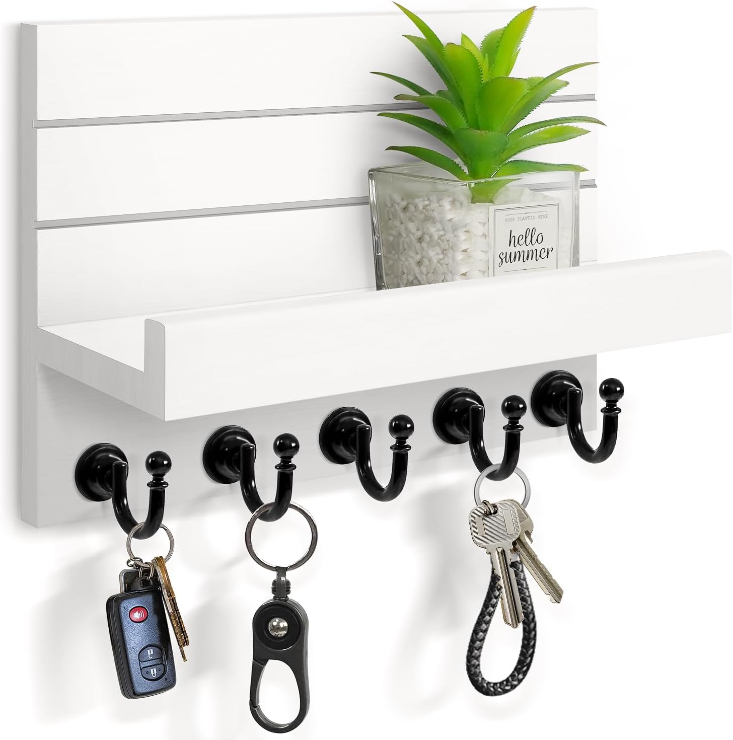 HONJIN Key Holder for Wall: Easy Installation Mail Organizer Wall Mount Hanging Key Rack for Kitchen and Entryway Decor with 5 Sturdy Key Hooks (White)