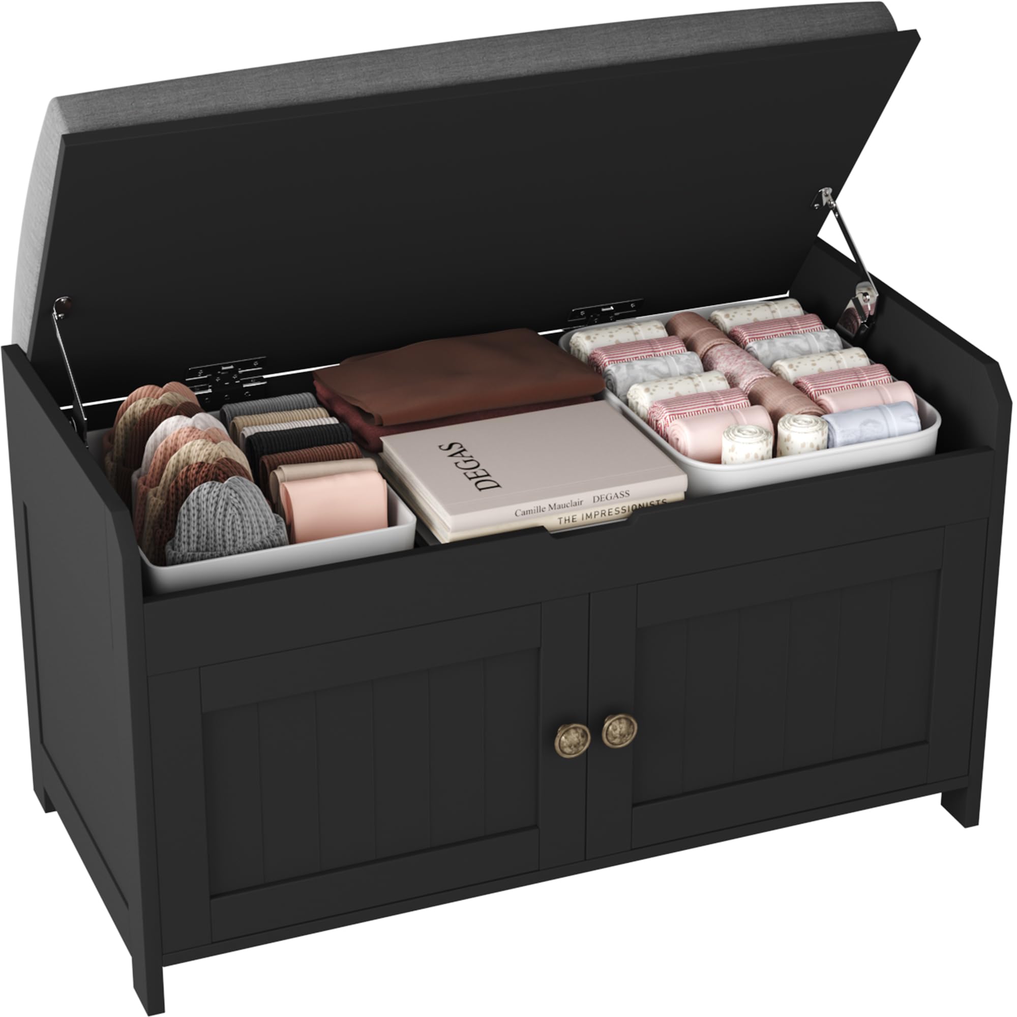 HOMEFORT 41.3" Shoe Bench with Lift Top Storage, Entryway Bench with Cushioned Seat, Wooden End of Bed Bench, Shoe Cabinet Bench with Hidden Storage Space, for Bedroom, Hallway,White