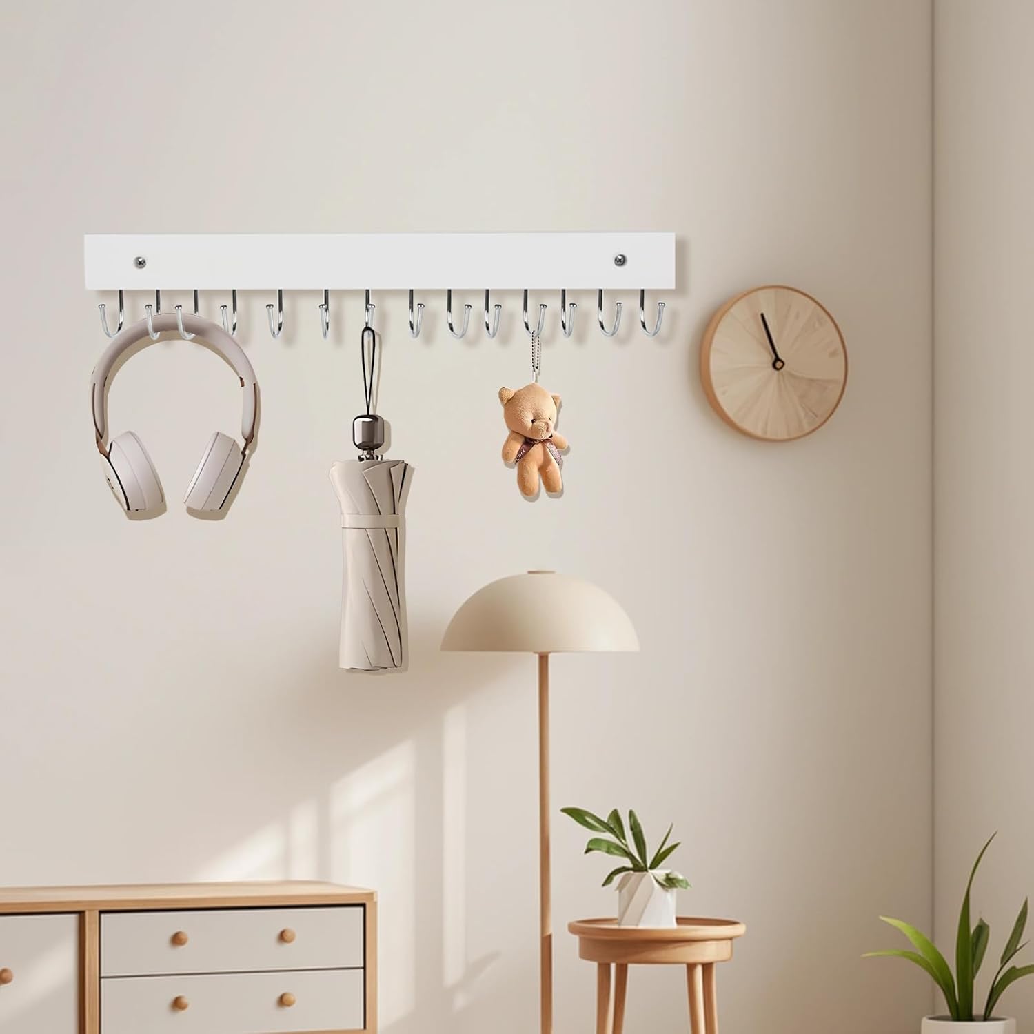 2Pack Key Holder Wall Mount with 28 Rotating 180° Key Hooks, 14.6" Rustproof Organizer Hanger for Apartment Decor, Wall Storage Rack for Entryway, Living Room, Hallway, Bathroom, Kitchen(White)