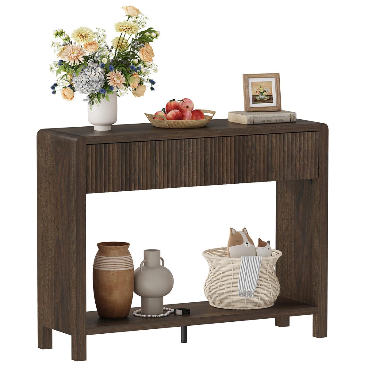 FATORRI Console Table for Entryway Storage, Wood Sofa Tables for Living Room, Couch Table with 2 Drawers for Hallway (47.2 inch, Light Walnut)