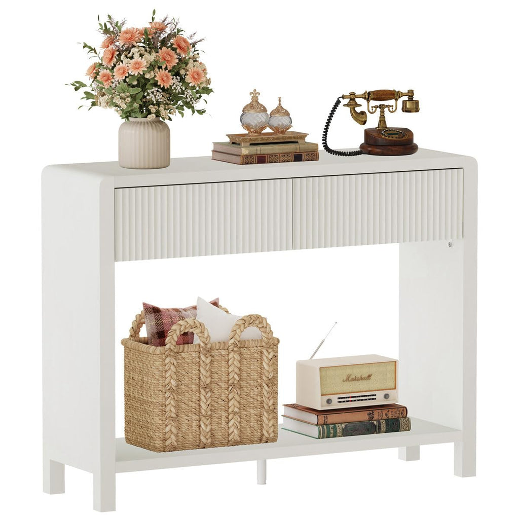 FATORRI Console Table for Entryway Storage, Wood Sofa Tables for Living Room, Couch Table with 2 Drawers for Hallway (47.2 inch, Light Walnut)