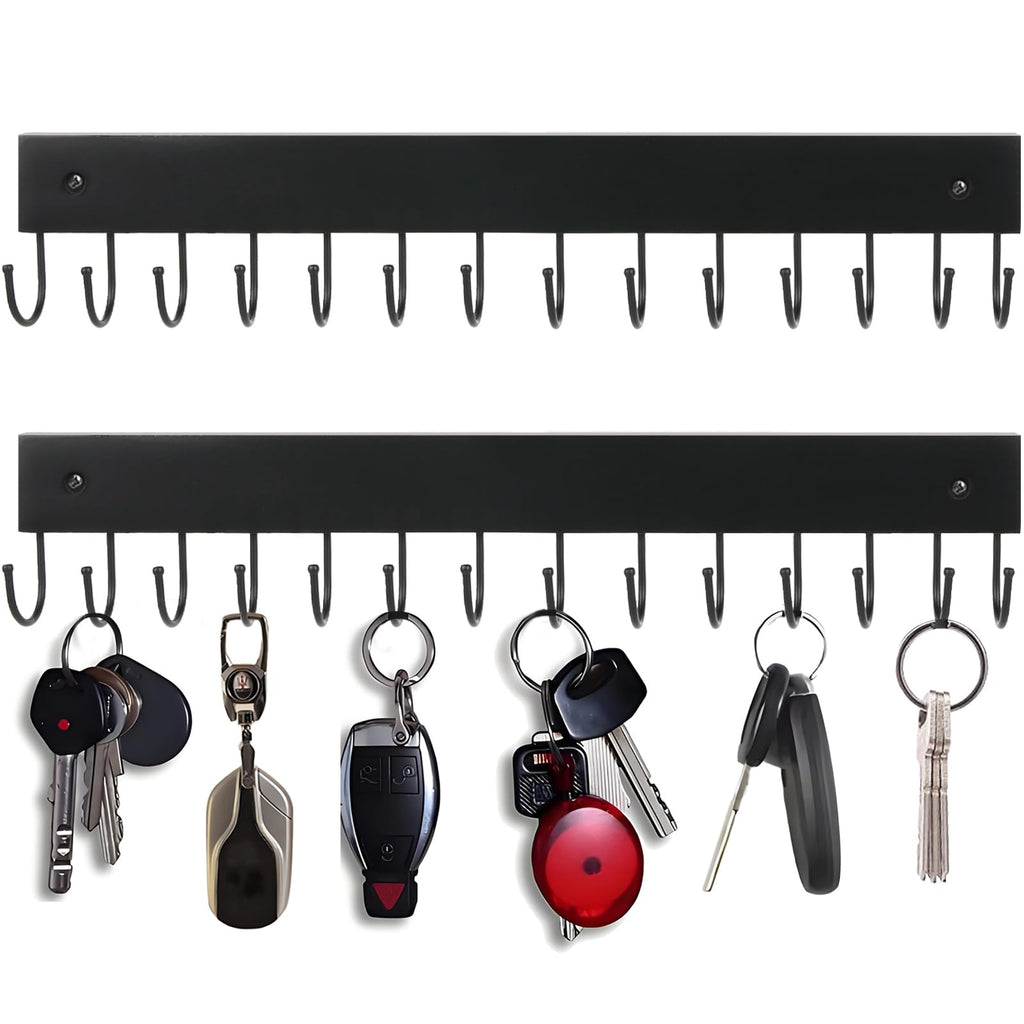 2Pack Key Holder Wall Mount with 28 Rotating 180° Key Hooks, 14.6" Rustproof Organizer Hanger for Apartment Decor, Wall Storage Rack for Entryway, Living Room, Hallway, Bathroom, Kitchen(White)