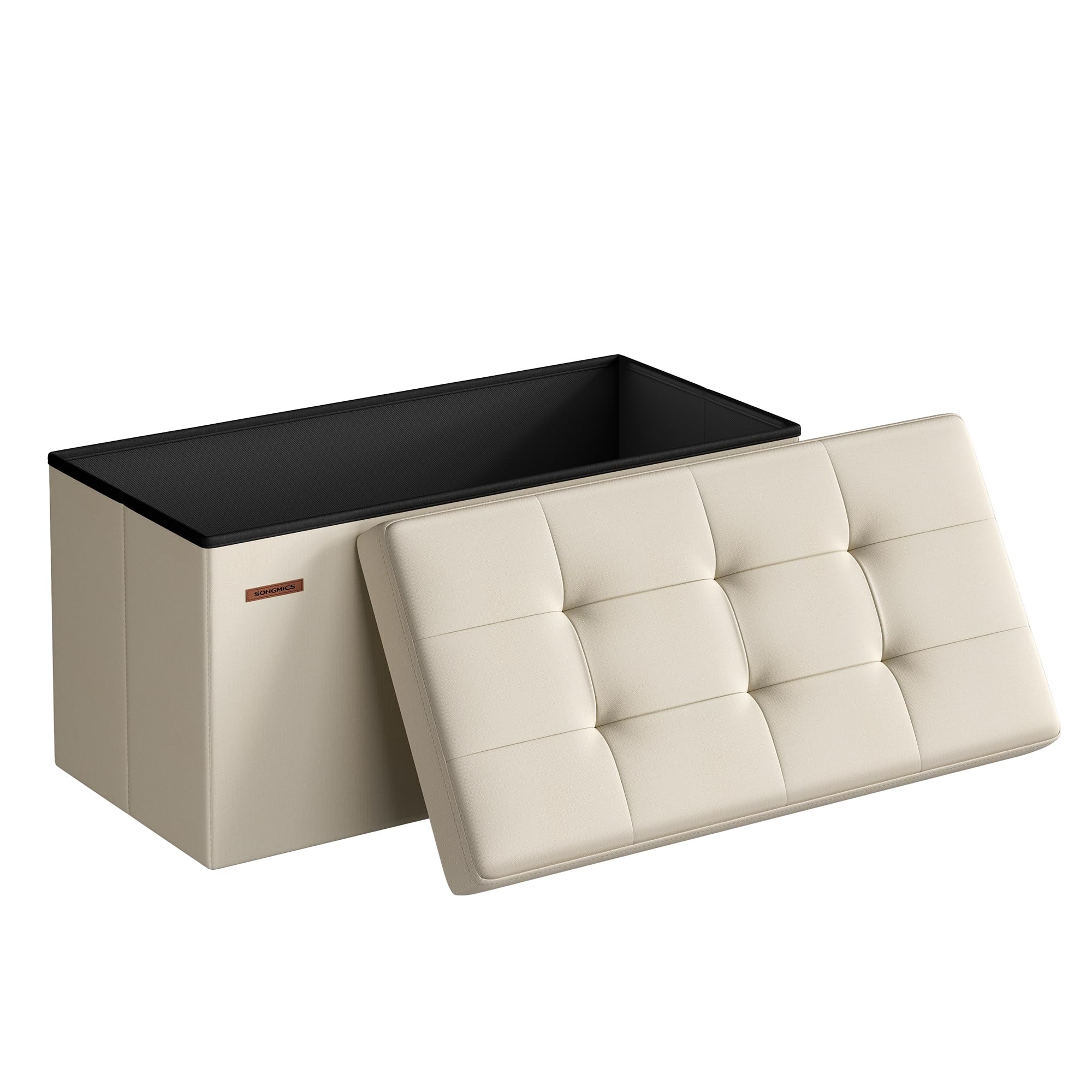SONGMICS MAZIE Collection - 43 Inches Folding Storage Ottoman Bench, Ottoman Foot Rest, End of Bed Bench, Storage Chest, Load 660 lb, for Living Room, Bedroom, Entryway, Dark Gray ULSF77K