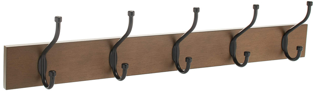 Amazon Basics Rectangular Farmhouse Wall-Mounted Coat Rack for Entryway and Bedroom, Storage Organizer, 5 Double Hooks, Light Walnut | Farmhouse, Rectangular