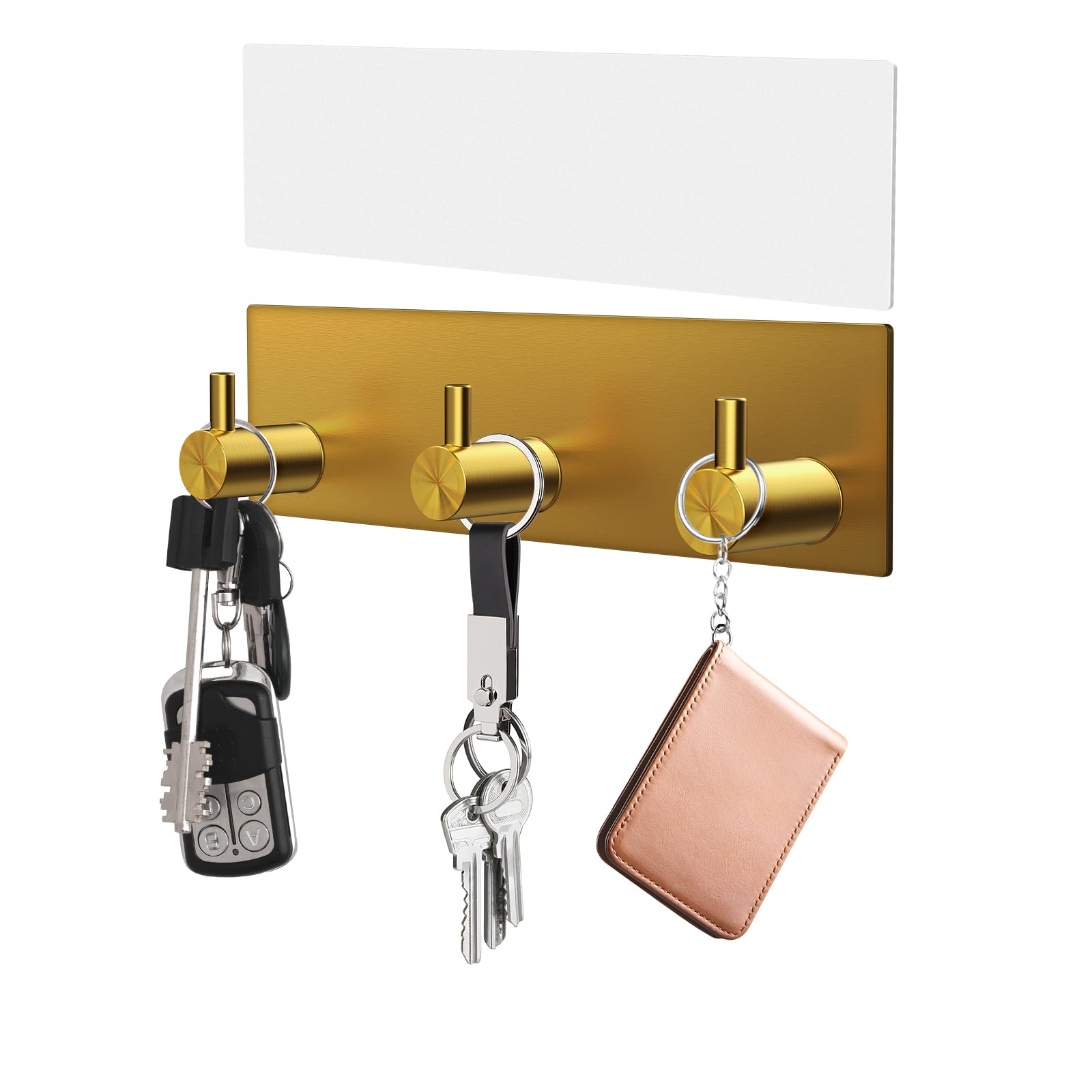 VIS'V Key Holder Wall Mount, Small Metal Self Adhesive Key Hanger with 3 Hooks, No Drilling, Extra Adhesive Strip, Black