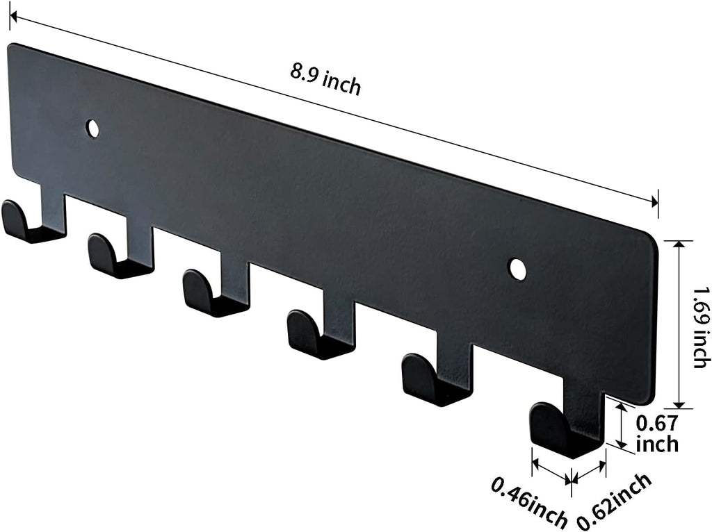 GTK Key Holder for Wall, Key Hooks with 6 Hooks, Wall Mounted Key Holder for Hallway, Self Adhesive Key Rack(Black)