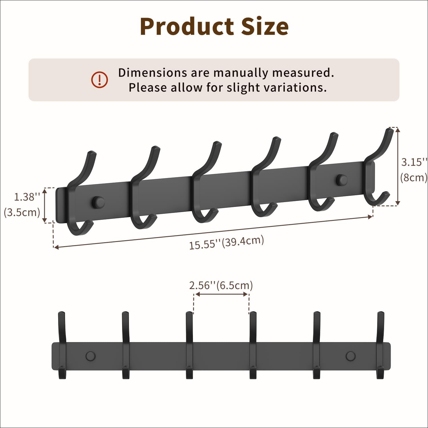 GWAAZXGZ Black Coat Rack Wall Mount - 15 Inch Arc Shaped Design with 6 Hooks for Hanging Coats, Bags, and Towels in Entryway, Livingroom, Bedroom, Bathroom, and Kitchen, 1 Pack