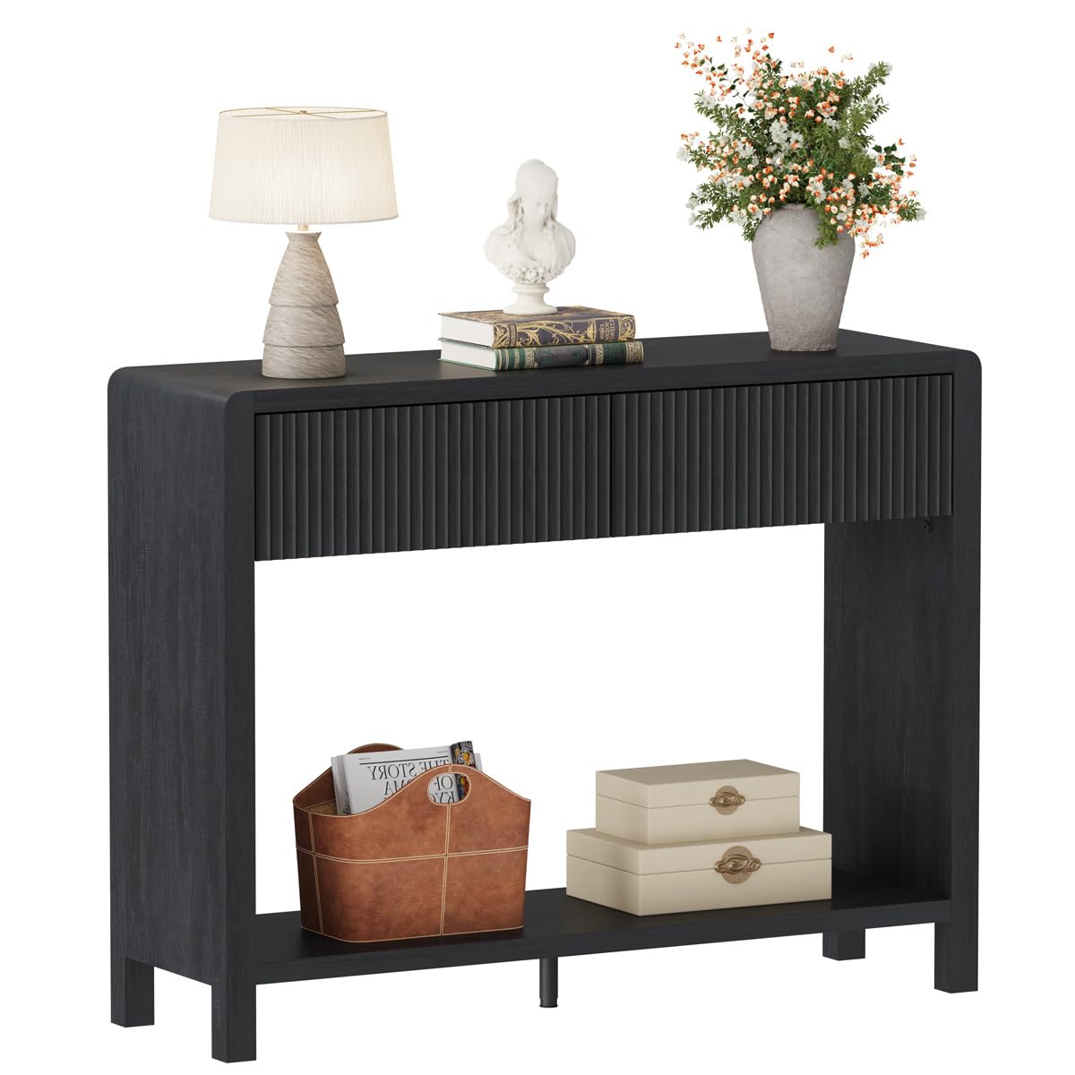 FATORRI Console Table for Entryway Storage, Wood Sofa Tables for Living Room, Couch Table with 2 Drawers for Hallway (47.2 inch, Light Walnut)