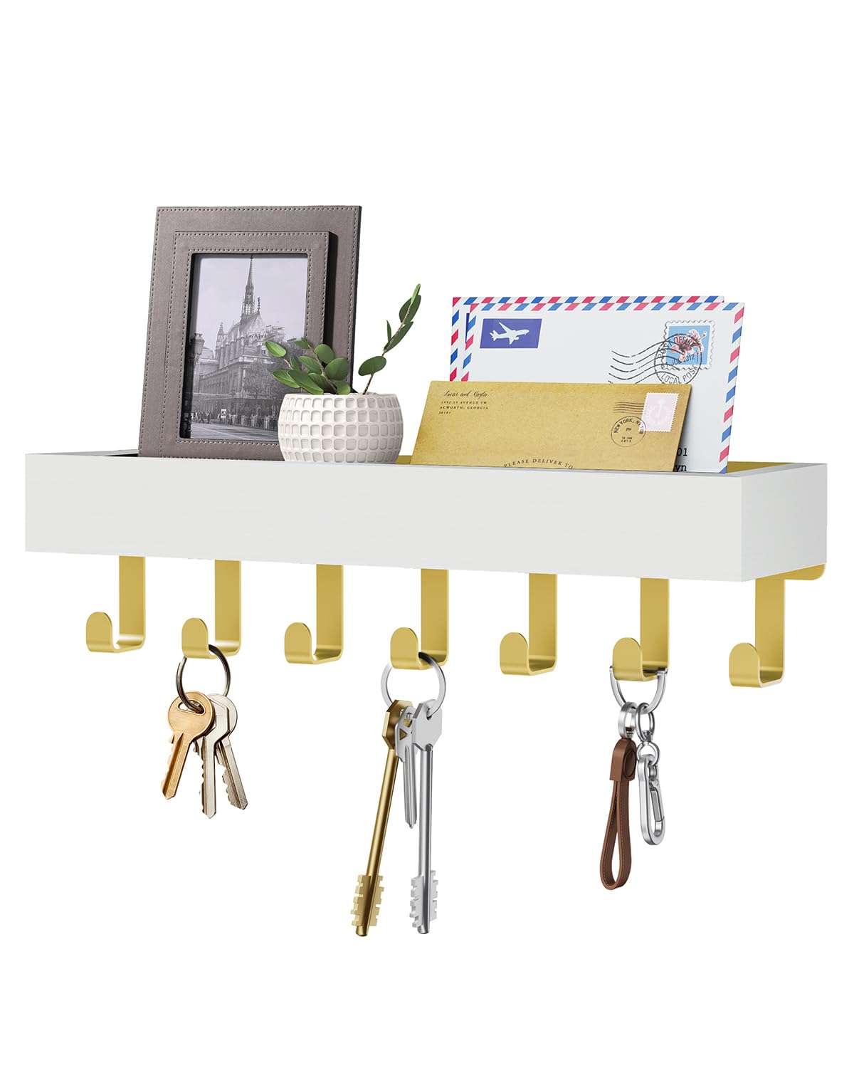 Key Holder Wall Mount Adhesive Magnetic - Hanging Key Hooks with Mail Organizer for Wallet House Accessories - Keys Hanger Rack with Shelf for RV Camper Entryway Door Home Living Room Decor Black