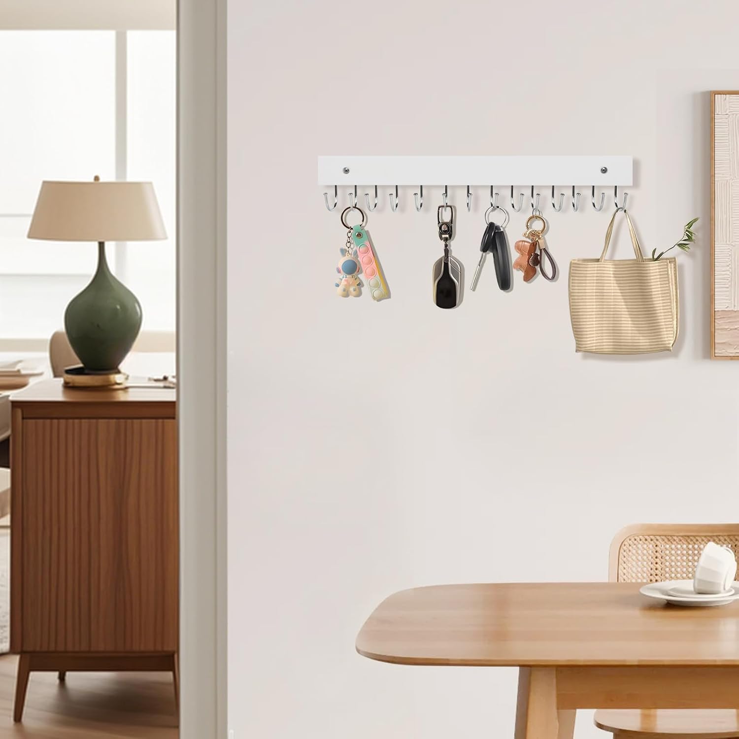 2Pack Key Holder Wall Mount with 28 Rotating 180° Key Hooks, 14.6" Rustproof Organizer Hanger for Apartment Decor, Wall Storage Rack for Entryway, Living Room, Hallway, Bathroom, Kitchen(White)