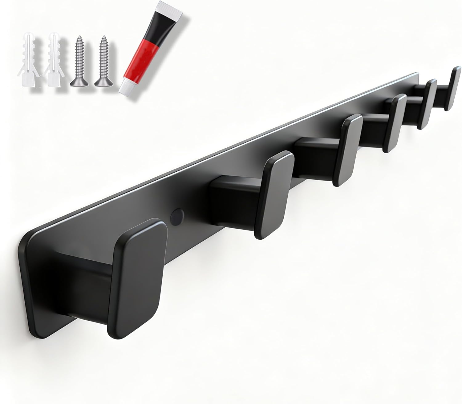 Artilife Wall Mounted Coat Rack 17.4 Inch, 6 Snag-Free ABS Hooks Protect Clothes, Heavy Duty Metal Rail with Adhesive or Screw Installation, Entryway Hanger for Jackets, Hats, Towels (1 Pack)