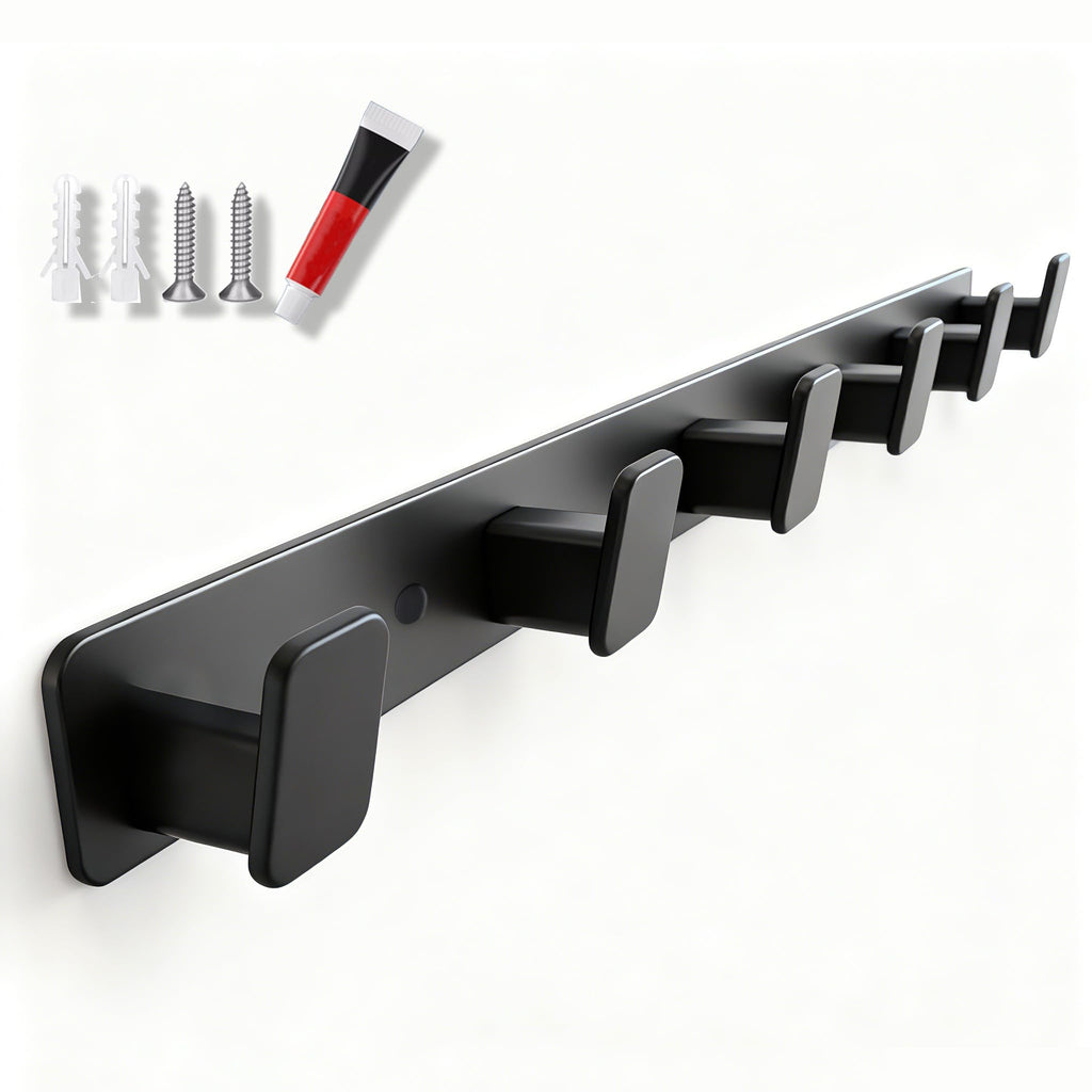 Artilife Wall Mounted Coat Rack 17.4 Inch, 6 Snag-Free ABS Hooks Protect Clothes, Heavy Duty Metal Rail with Adhesive or Screw Installation, Entryway Hanger for Jackets, Hats, Towels (1 Pack)