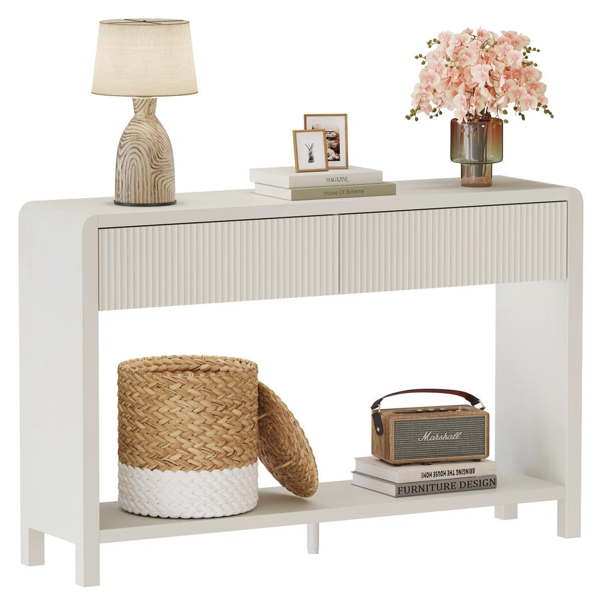 FATORRI Console Table for Entryway Storage, Wood Sofa Tables for Living Room, Couch Table with 2 Drawers for Hallway (47.2 inch, Light Walnut)