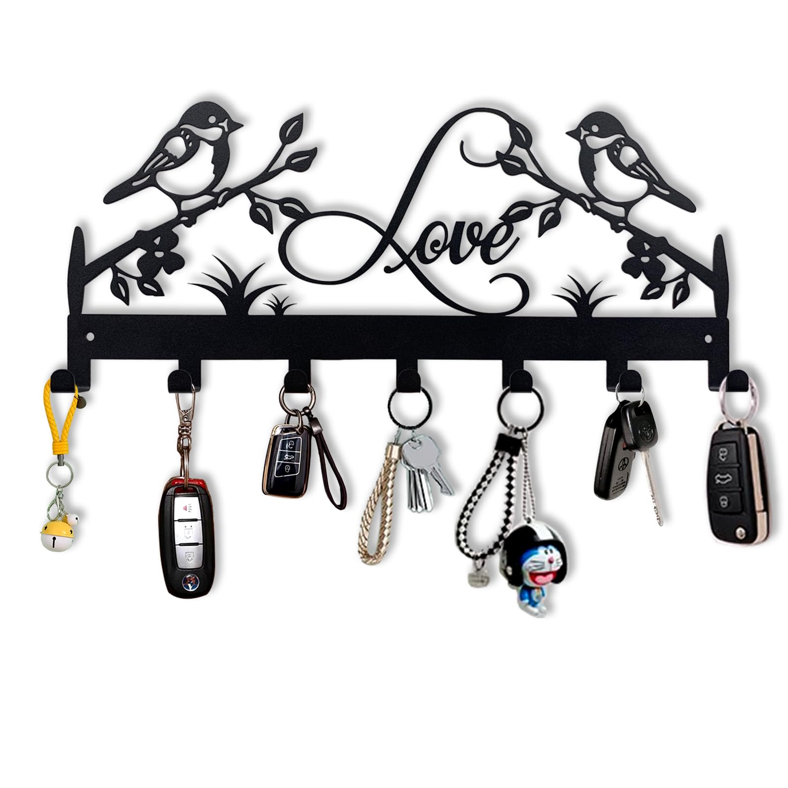 Metal Key Holder, Wall Mounted Key Hooks, Key Holder for Wall, Key Organizer Rack with 7 Hooks, Key Hanger Decor for Kitchen, Entryway, Hallway, Bedroom, Doorway (Mountain 12IN)