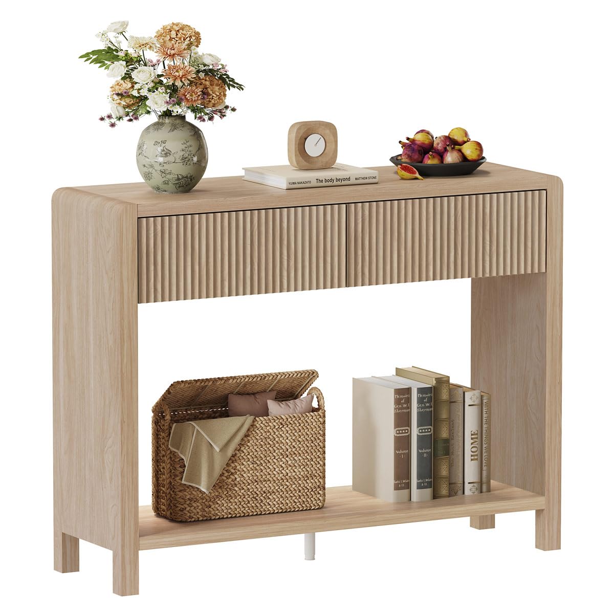 FATORRI Console Table for Entryway Storage, Wood Sofa Tables for Living Room, Couch Table with 2 Drawers for Hallway (47.2 inch, Light Walnut)