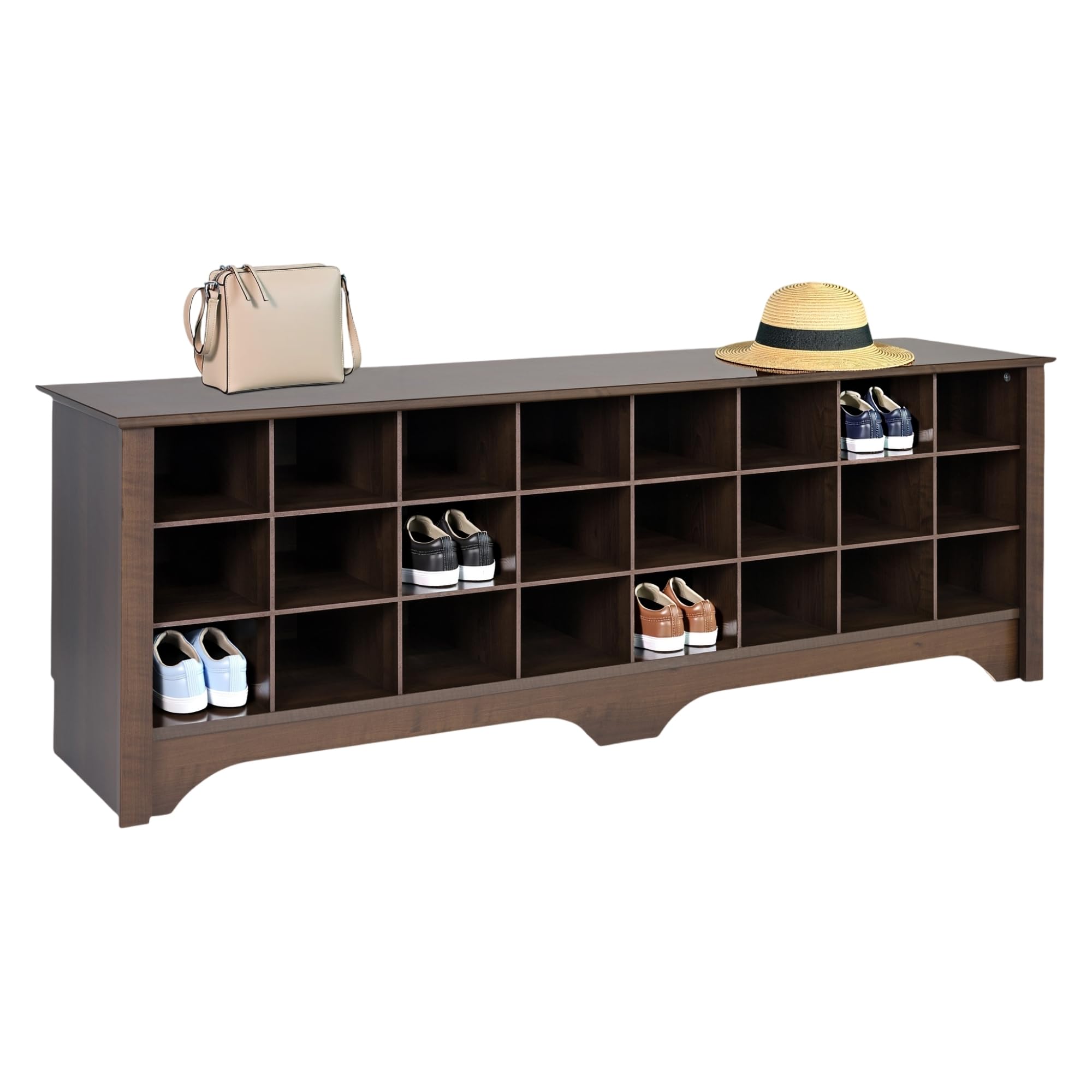 Prepac White Hall Bench with Storage and Seating: 24-Shoe Cubby Bench, Ideal White Shoe Rack for Entryway, Sized 15.5" D x 60" W x 20.25" H