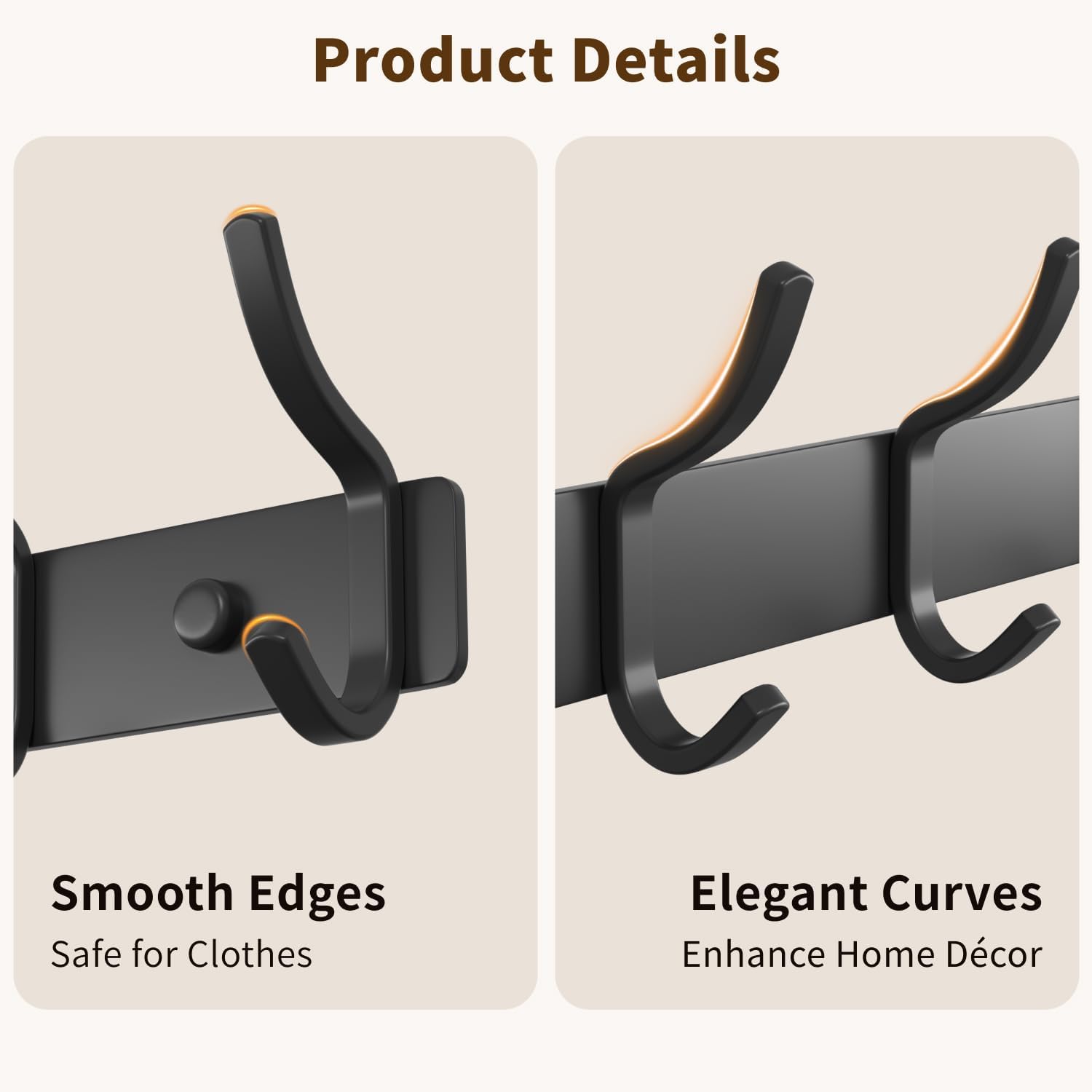 GWAAZXGZ Black Coat Rack Wall Mount - 15 Inch Arc Shaped Design with 6 Hooks for Hanging Coats, Bags, and Towels in Entryway, Livingroom, Bedroom, Bathroom, and Kitchen, 1 Pack