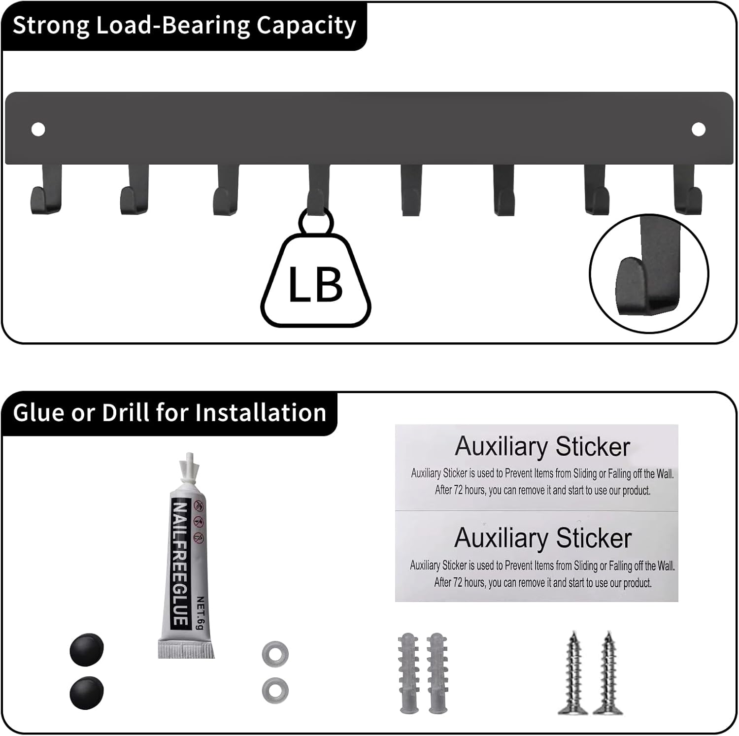 2 Pack Key Holder for Wall, Key Hooks with 8 Hooks, No Drilling Required, Self-Adhesive Key Holder, Hallway Wall Mount Keychain, Key Holder Wall Mount for Corridor, Living Room (Grey)