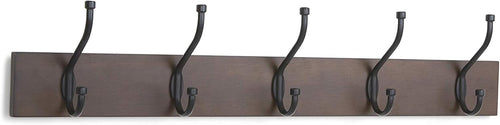 Amazon Basics Wall-Mounted Metal Coat Rack, 5 Hooks, Espresso | Farmhouse, Rectangular