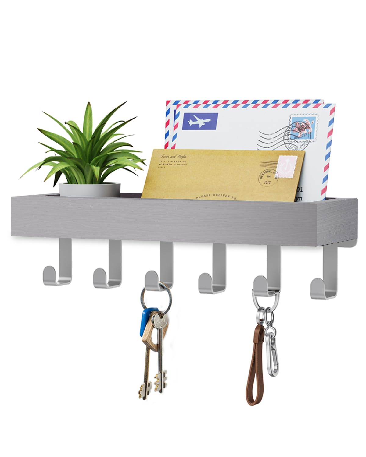 Key Holder Wall Mount Adhesive Magnetic - Hanging Key Hooks with Mail Organizer for Wallet House Accessories - Keys Hanger Rack with Shelf for RV Camper Entryway Door Home Living Room Decor Black