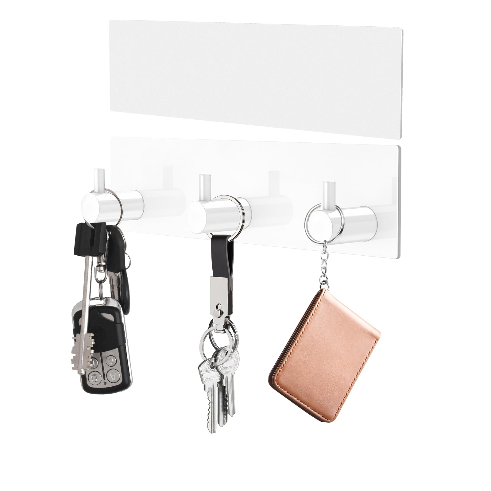 VIS'V Key Holder Wall Mount, Small Metal Self Adhesive Key Hanger with 3 Hooks, No Drilling, Extra Adhesive Strip, Black
