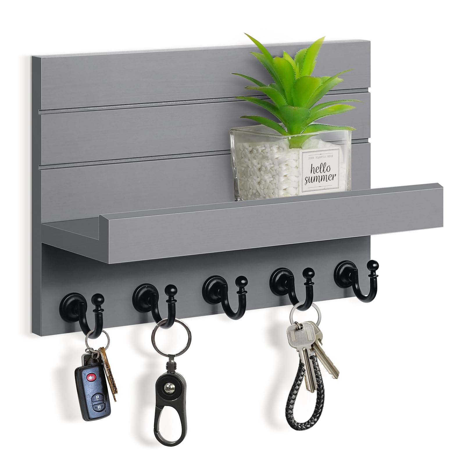 HONJIN Key Holder for Wall: Easy Installation Mail Organizer Wall Mount Hanging Key Rack for Kitchen and Entryway Decor with 5 Sturdy Key Hooks (White)