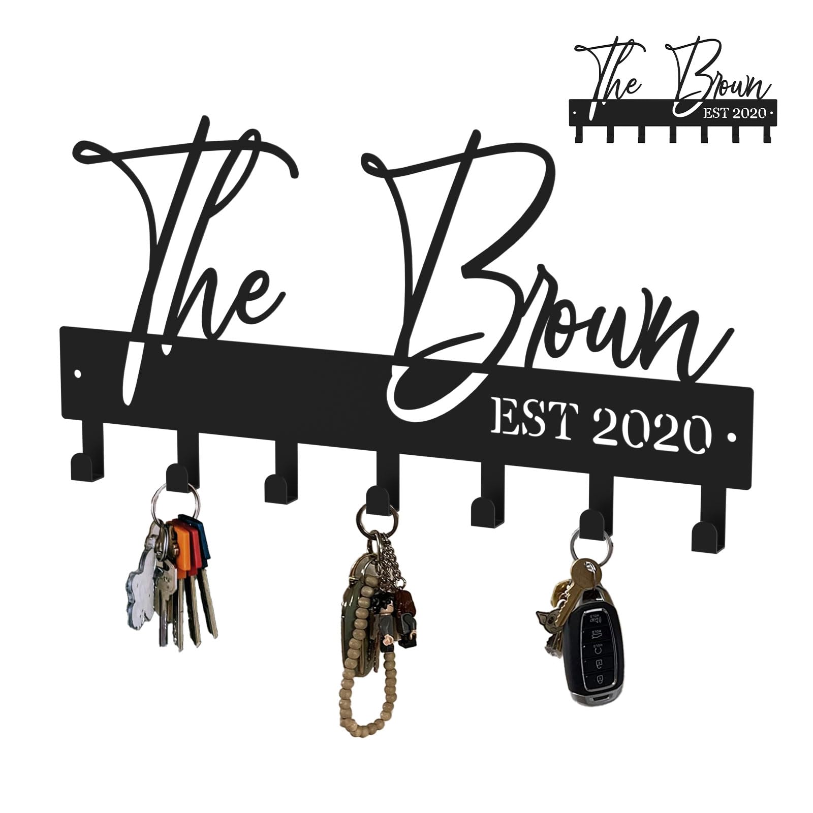 Exquisite Fashion Phrase Key Holder Wall Mount,Bless My Home Key Hooks for Wall Decoration,Black Metal Key Hanger with 7 Hooks for Entryway,Office,Living Room Decor