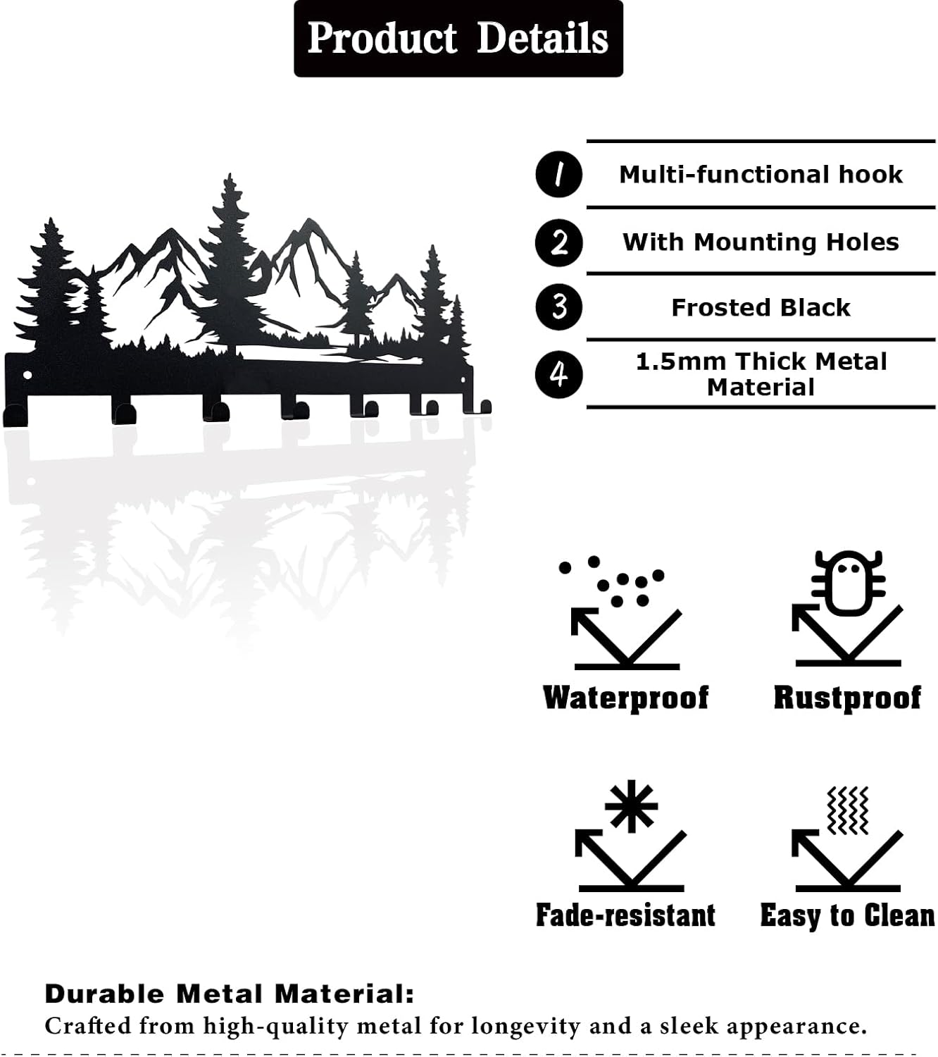 Metal Key Holder, Wall Mounted Key Hooks, Key Holder for Wall, Key Organizer Rack with 7 Hooks, Key Hanger Decor for Kitchen, Entryway, Hallway, Bedroom, Doorway (Mountain 12IN)