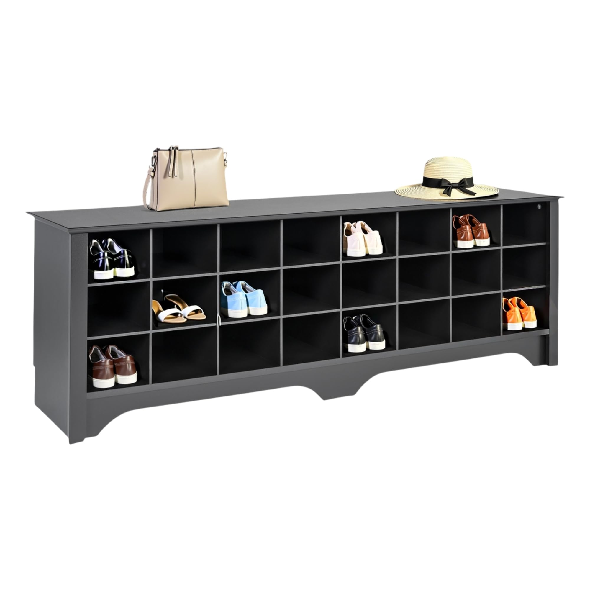 Prepac White Hall Bench with Storage and Seating: 24-Shoe Cubby Bench, Ideal White Shoe Rack for Entryway, Sized 15.5" D x 60" W x 20.25" H