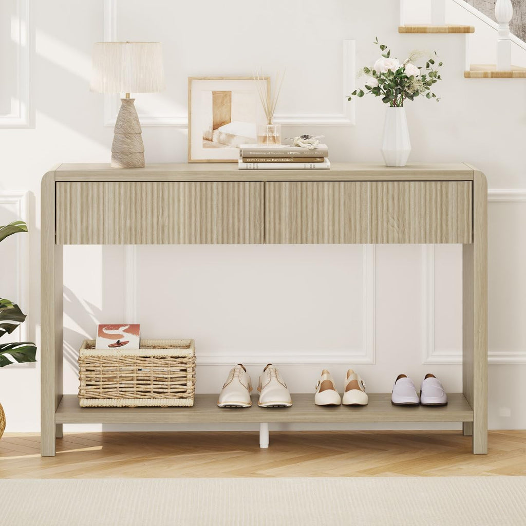 FATORRI Console Table for Entryway Storage, Wood Sofa Tables for Living Room, Couch Table with 2 Drawers for Hallway (47.2 inch, Light Walnut)
