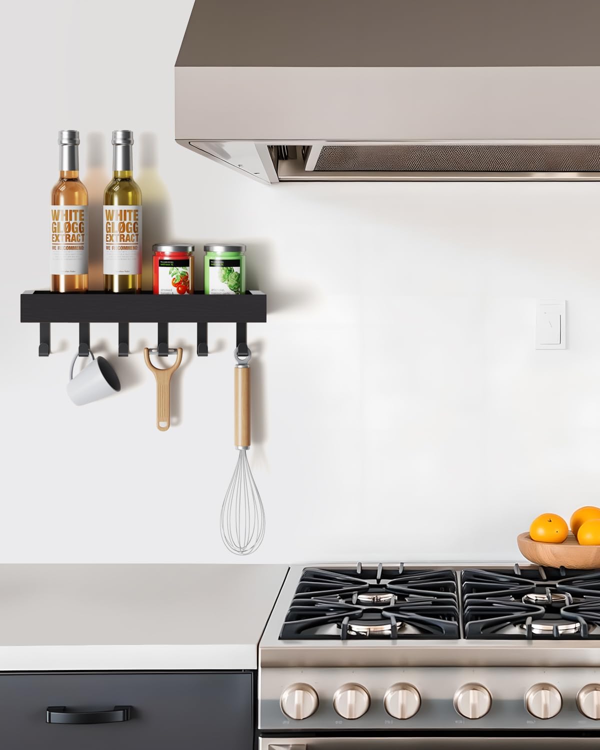 Key Holder Wall Mount Adhesive Magnetic - Hanging Key Hooks with Mail Organizer for Wallet House Accessories - Keys Hanger Rack with Shelf for RV Camper Entryway Door Home Living Room Decor Black