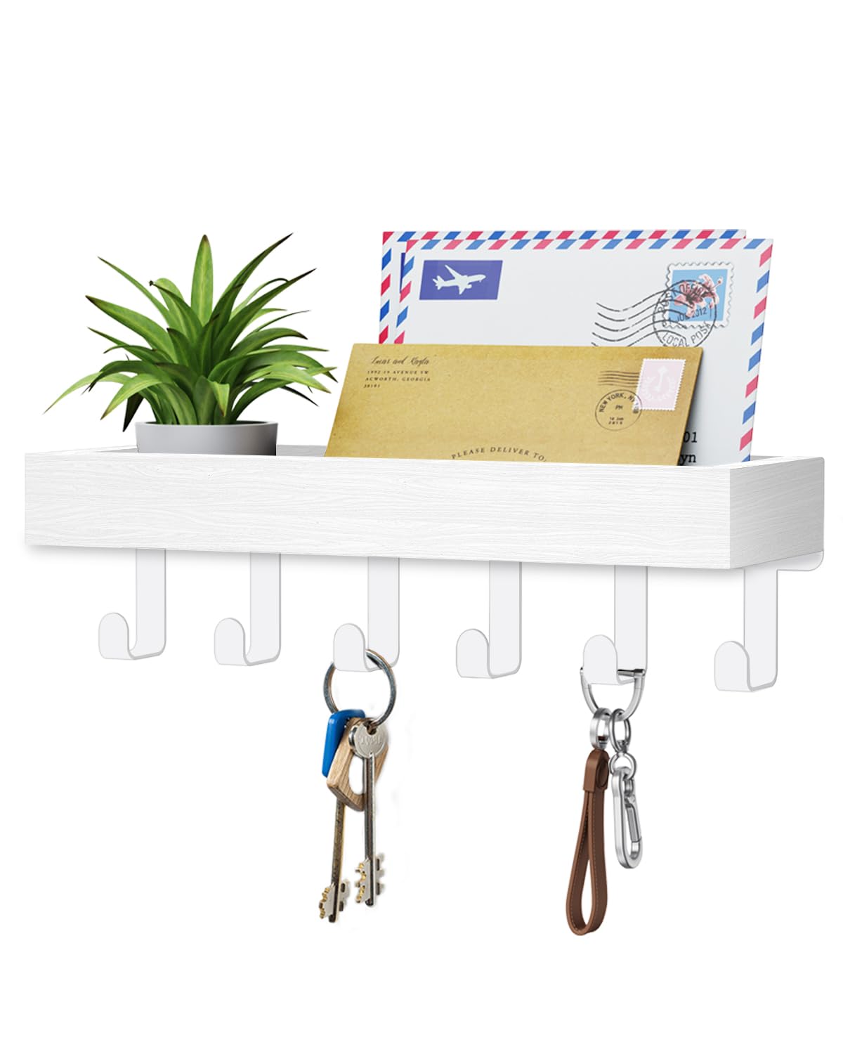 Key Holder Wall Mount Adhesive Magnetic - Hanging Key Hooks with Mail Organizer for Wallet House Accessories - Keys Hanger Rack with Shelf for RV Camper Entryway Door Home Living Room Decor Black