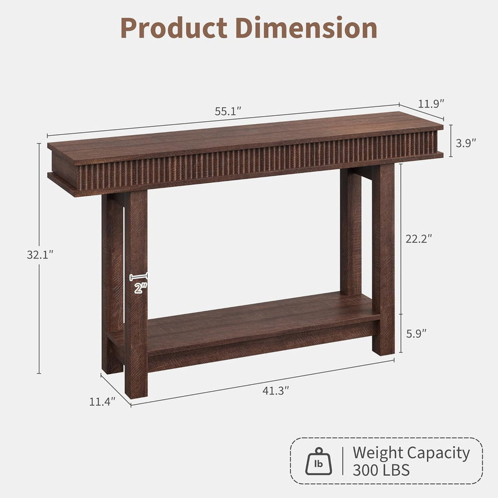 Garvee Farmhouse Fluted Console Table, 2 Tier Wooden Entryway Table with Shelf Storage, Rectangular Narrow Sofa Table Behind Couch, Entry Table Foyer Hallway Table for Entrance, Hallway, Living Room