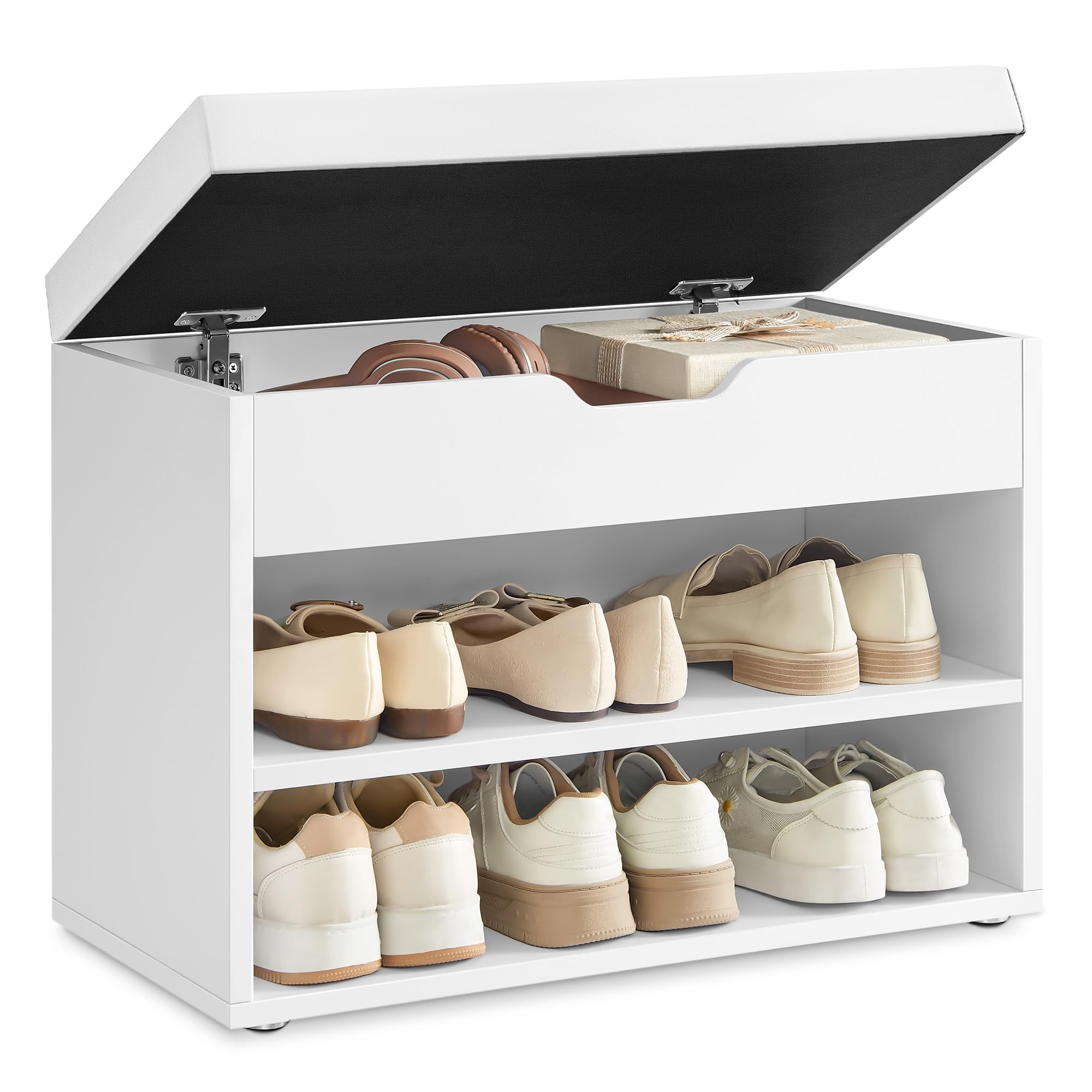 VASAGLE CUSTOS Collection - Storage Bench with Cushion, Shoe Bench, Padded Seat, Hidden Storage, Entryway, Hold up to 300 lb, 11.8 x 31.5 x 17.3 Inches, Rustic Brown and Ink Black ULHS30BX