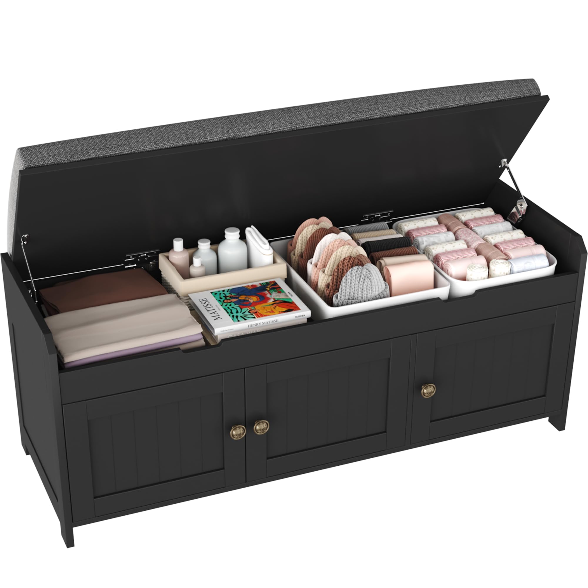 HOMEFORT 41.3" Shoe Bench with Lift Top Storage, Entryway Bench with Cushioned Seat, Wooden End of Bed Bench, Shoe Cabinet Bench with Hidden Storage Space, for Bedroom, Hallway,Blue