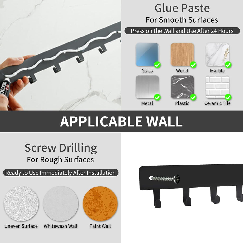 2 Pack Key Holder for Wall, Key Hooks with 8 Hooks, No Drilling Required, Self-Adhesive Key Holder, Hallway Wall Mount Keychain, Key Holder Wall Mount for Corridor, Living Room (Grey)