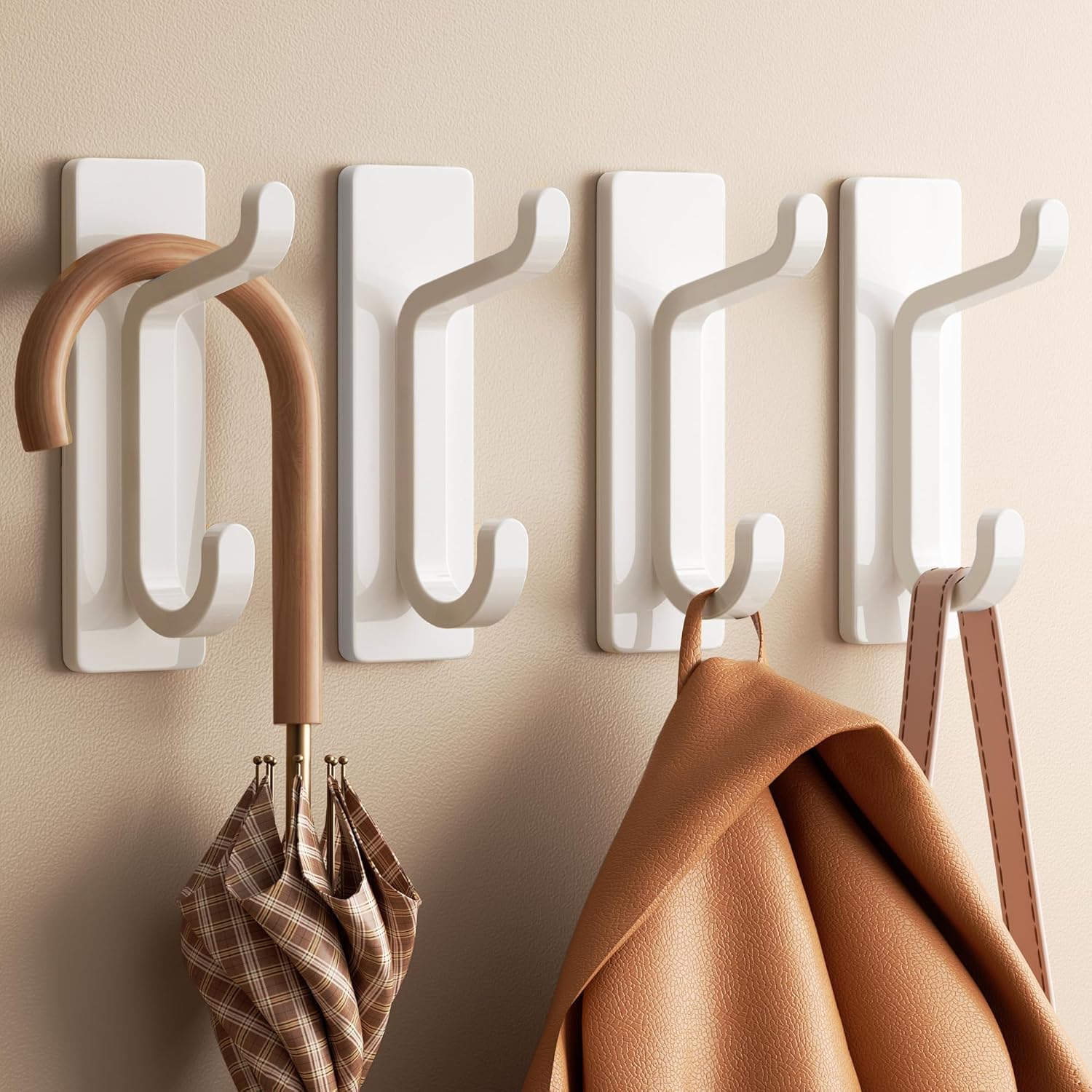 pickpiff Wall Hooks for Coat and Towel: 13LB Strong Adhesive Door Hanger Stick on, Black 4 Pack