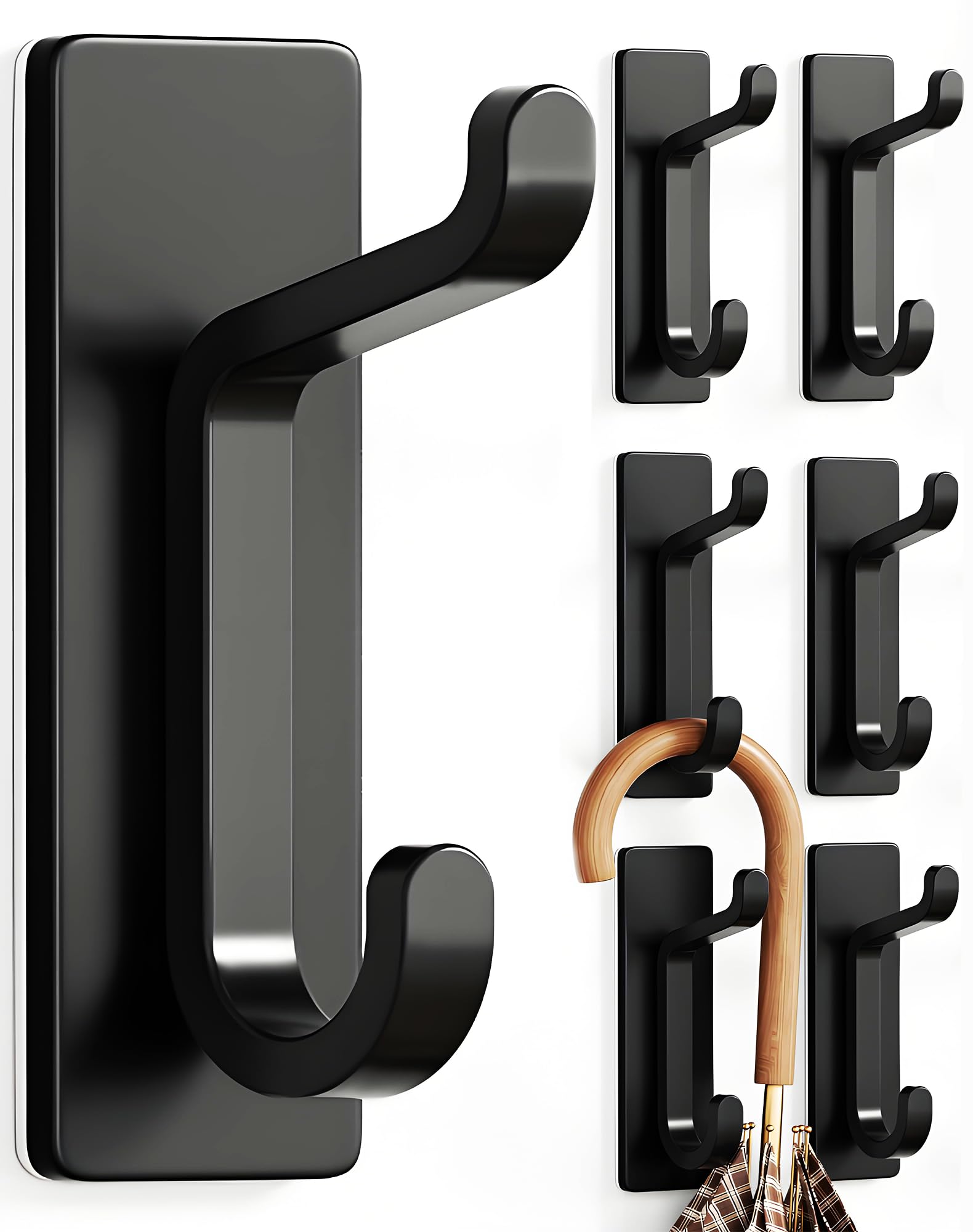 pickpiff Wall Hooks for Coat and Towel: 13LB Strong Adhesive Door Hanger Stick on, Black 4 Pack