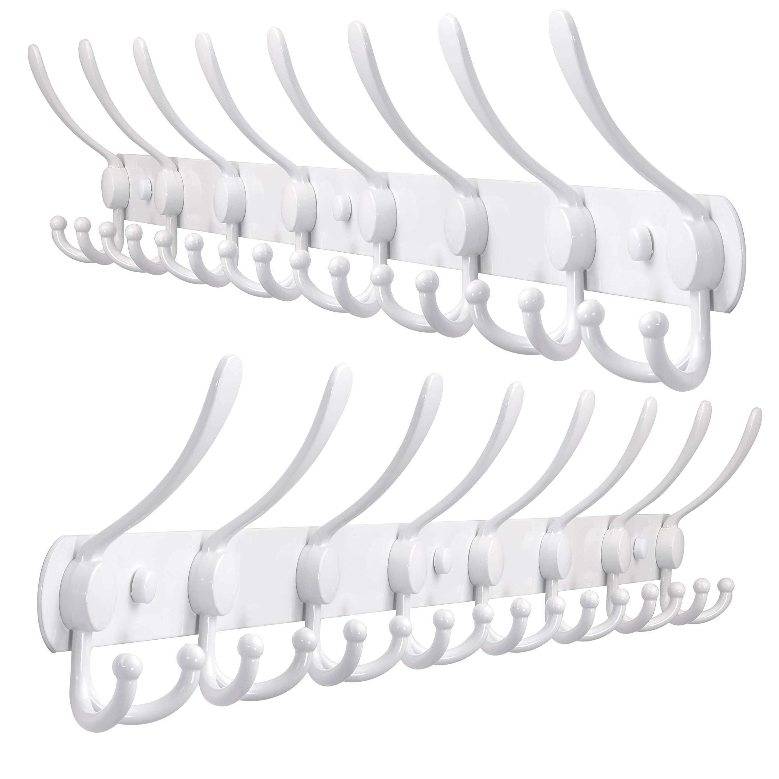 Dseap Coat Rack Wall Mounted - 5 Tri Hooks, Heavy Duty, Stainless Steel, Metal Coat Hook Rail for Coat Hat Towel Purse Robes Mudroom Bathroom Entryway (Black, 2 Packs)