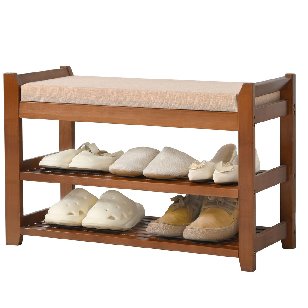PETKABOO Shoe Bench with Hidden Drawer and Side Holder, 2 Tier Entryway Bench with Storage 39.4 in, Bamboo Shoe Rack with Cushion for Entryway Hallway Living Room Bedroom