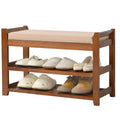PETKABOO Shoe Bench with Hidden Drawer and Side Holder, 2 Tier Entryway Bench with Storage 39.4 in, Bamboo Shoe Rack with Cushion for Entryway Hallway Living Room Bedroom