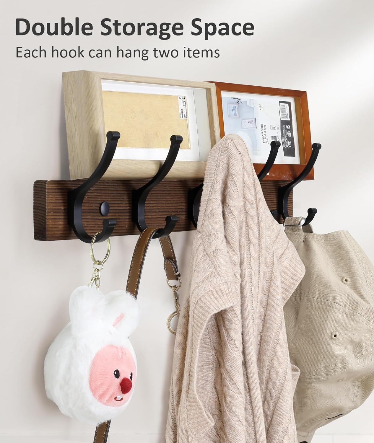 Optish Coat Rack Wall Mount, 16.5 Inches Wood Coat Hooks, Wall Hooks for Hanging, Hat Rack Bag Hanger Key Holder for Wall, Purse Hanger Towel Racks for Bathroom (1Pack, Brown)