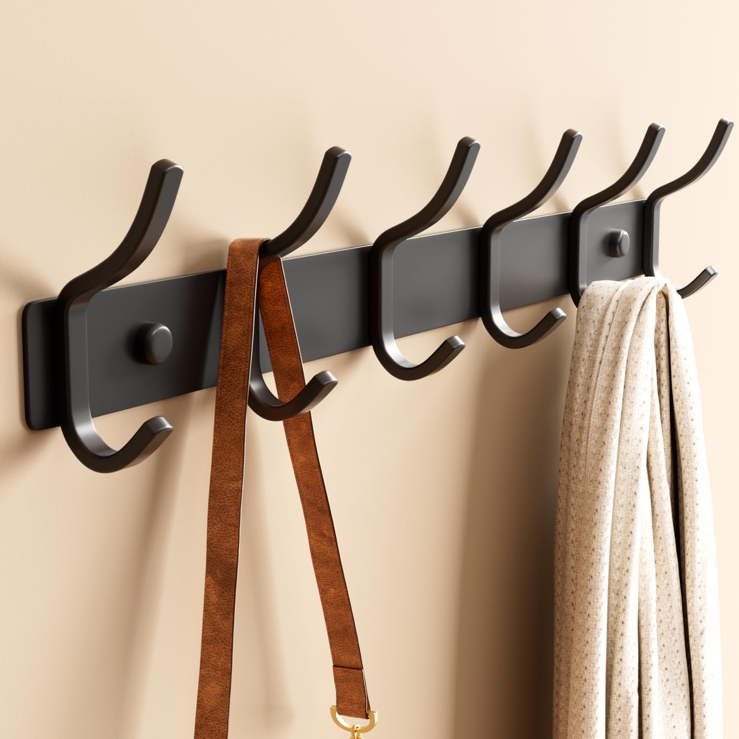 GWAAZXGZ Black Coat Rack Wall Mount - 15 Inch Arc Shaped Design with 6 Hooks for Hanging Coats, Bags, and Towels in Entryway, Livingroom, Bedroom, Bathroom, and Kitchen, 1 Pack
